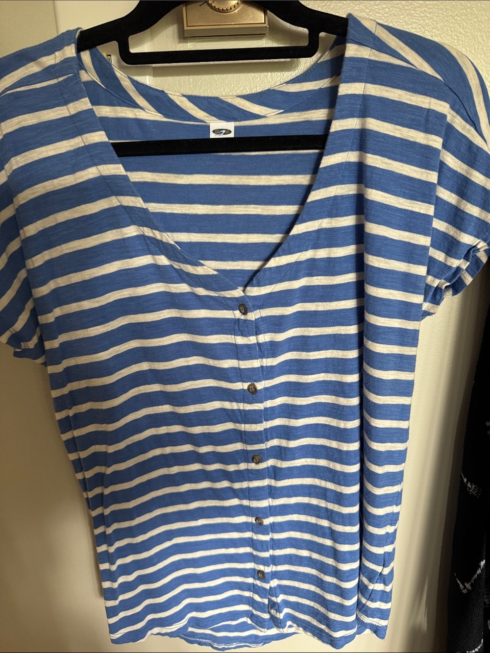 Old Navy Blue and White Striped Button-Front Women's Top